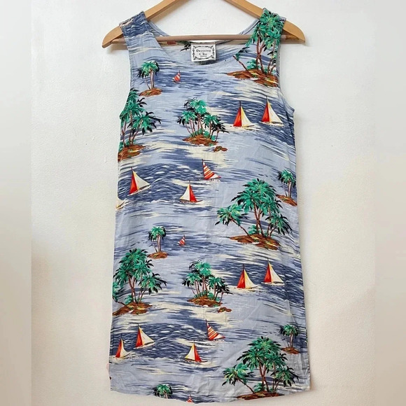 Dressing Clio PM Hawaiian Blue Sailboat Coverup Sheath Dress Beach Vacation Swim - Picture 1 of 8